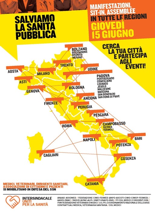 'Salviamo la sanità pubblica', il 15 manifestazioni in 34 città